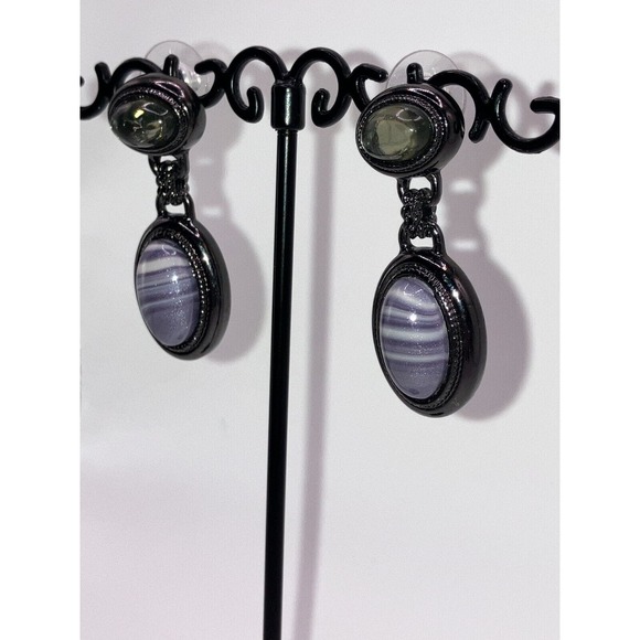 Purple Marbled Drop 1 Inch Earrings! - Picture 2 of 5